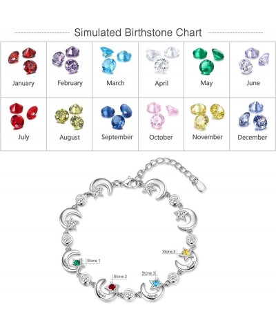 Custom Birthstones Bracelets for Women Personalized Mom Charm Bangle Bracelet Engraved 2-7 Name&Birthstones Chain Length 6.4"...