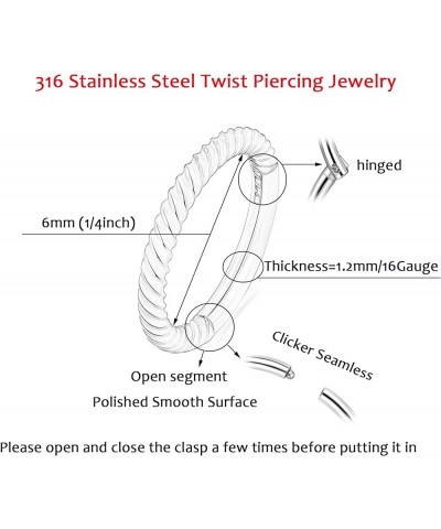 5 Pcs 20G 18G 16G Nose Rings Hoop Set 316L Surgical Steel Earrings Tragus Septum Piercing Cartilage Hoop For Women Men Twist-...