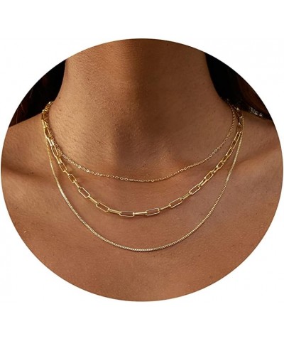 14K Gold Filled Herringbone Choker Necklace Set Double Layer Snake Chain Herringbone Chain Necklace Layering Necklace Set Cub...