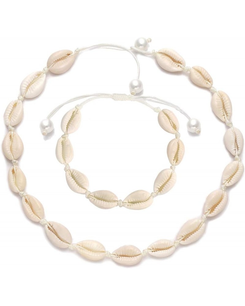 Cowrie Shell Choker Necklace for Women Puka Shell Necklace Corded Seashell Necklace Hawaiian Beach Jewelry chocker+bracelet $...