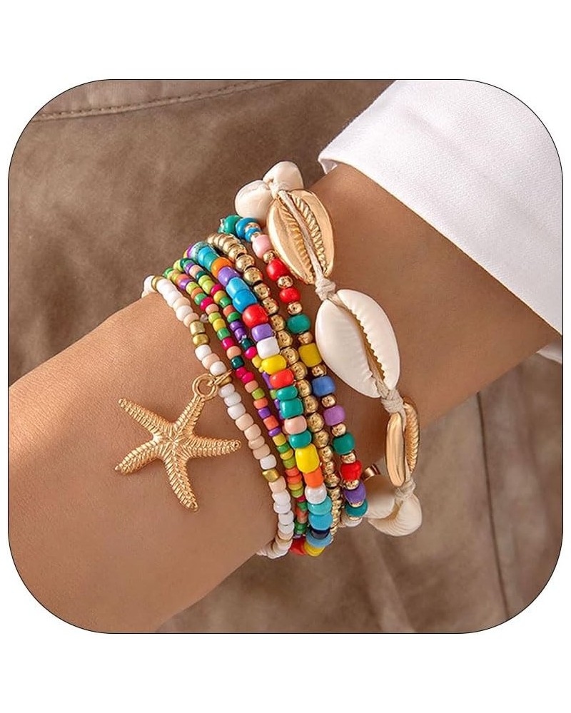 Shell Bracelets for Women Boho Layered Beaded Bracelets Seashell Bracelets Starfish Bracelets Summer Beach Bracelets Jewelry ...