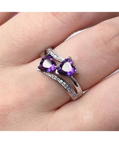 Vintage 925 Sterling Silver Plated Halo CZ Double Heart Created Blue&White Topaz Love Wedding Promise Ring Purple US6 $3.84 R...