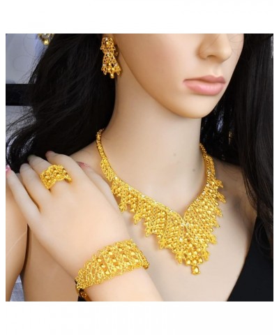 Indian Bollywood Women Jewelry Sets 24K Gold Plated Dubai Gold Necklace Earrings Bangle Fashion Wedding Prom Jewelry Set T-S4...