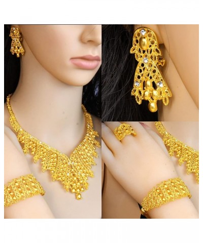 Indian Bollywood Women Jewelry Sets 24K Gold Plated Dubai Gold Necklace Earrings Bangle Fashion Wedding Prom Jewelry Set T-S4...