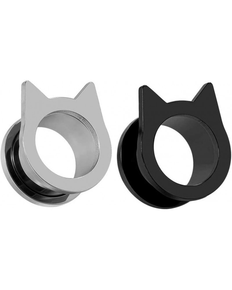 Gauges for Ears Piercing Flesh Tunnels and Plugs Jewelry Cute Steel Cat Earrings Stretchers Size 2g(6mm) to 1 inch(25mm). Sil...