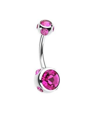 Aurora Gem Ball Steel Belly Button Ring Fuchsia $9.03 Body Jewelry