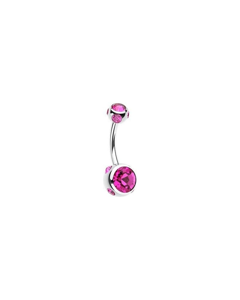 Aurora Gem Ball Steel Belly Button Ring Fuchsia $9.03 Body Jewelry