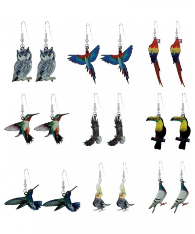 9 Pairs Unique Novelty Lightweight Parrot Owl Dove Bird Acrylic Dangle Drop Earrings Creative Cool Eagle Earrings For Women G...