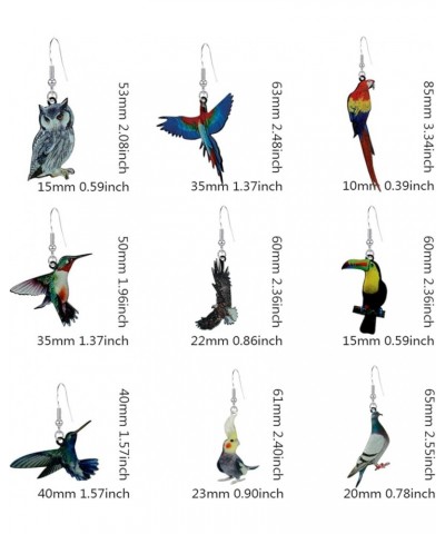 9 Pairs Unique Novelty Lightweight Parrot Owl Dove Bird Acrylic Dangle Drop Earrings Creative Cool Eagle Earrings For Women G...