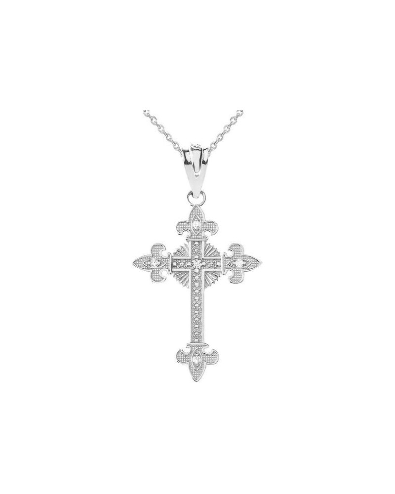 Saint Cross with Diamond Fine Pendant Necklace With Rolo Chain Real Solid 10Kt Gold C. 10K White Gold 20.0 Inches $95.19 Neck...