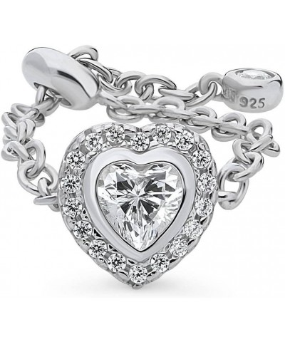 Sterling Silver Halo Heart Cubic Zirconia CZ Fashion Chain Ring for Women, Rhodium Plated $24.13 Rings