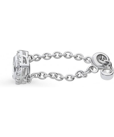 Sterling Silver Halo Heart Cubic Zirconia CZ Fashion Chain Ring for Women, Rhodium Plated $24.13 Rings