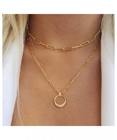 Dainty Gold Necklace for Women 14K Gold Plated Engraved Medallison Coin Pendant Necklaces Link Chain Bohemian Necklace Adjust...