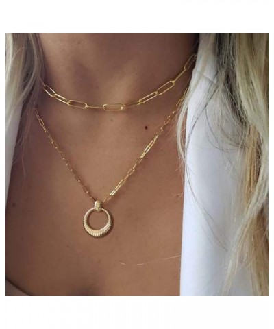 Dainty Gold Necklace for Women 14K Gold Plated Engraved Medallison Coin Pendant Necklaces Link Chain Bohemian Necklace Adjust...