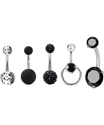 5pcs 14G Stainless Steel Belly Button Rings Navel Rings CZ Curved Barbell Piercing Belly Rings for Women Black $8.15 Body Jew...