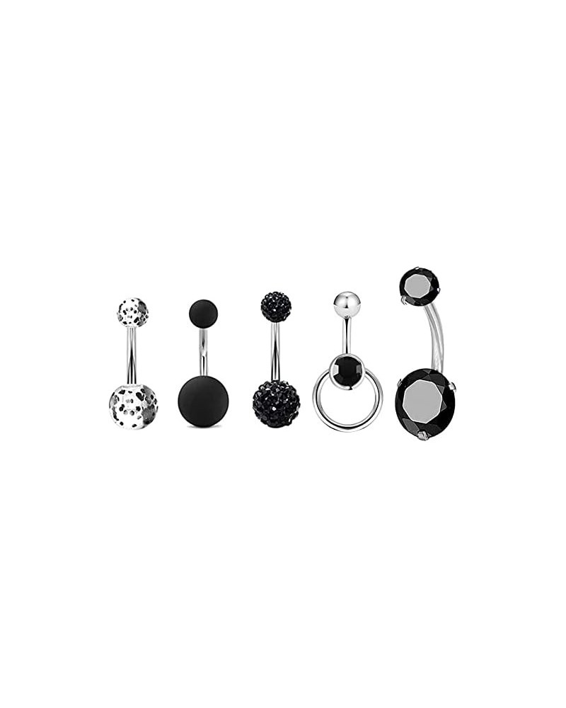 5pcs 14G Stainless Steel Belly Button Rings Navel Rings CZ Curved Barbell Piercing Belly Rings for Women Black $8.15 Body Jew...