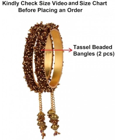 Beaded Bracelet Bangle Indian Bangle Set with Hangings Tassel Charms Wedding Bridal Jewelry for Women 2-10 Brown (Set of 2 Pc...