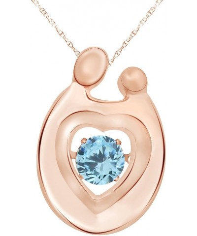 Round Cut Simulated Birthstone Mother and Child Heart Pendant Necklace Jewelry for Women in 14K Gold Over Sterling Silver Alo...