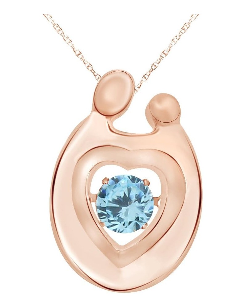 Round Cut Simulated Birthstone Mother and Child Heart Pendant Necklace Jewelry for Women in 14K Gold Over Sterling Silver Alo...