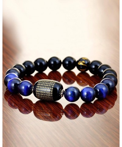 Triple Protection Feng Shui Bracelet Healing Bangle- Tiger Eye - Obsidian - Sutra Agate 10mm beads Stone Amulet Unisex Jewell...