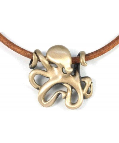 Big Blue Aquatic Ocean Theme Bronze Pendants on 18" Brown Leather Cord Necklace "Leggs" Octopus $23.94 Necklaces