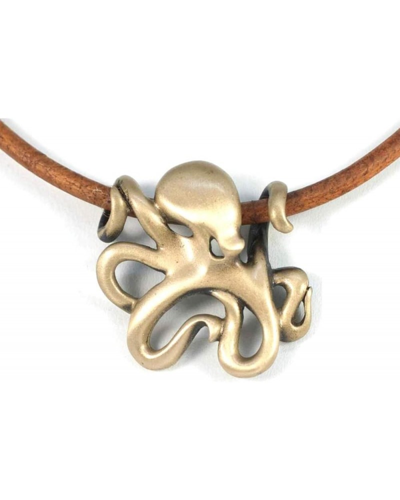 Big Blue Aquatic Ocean Theme Bronze Pendants on 18" Brown Leather Cord Necklace "Leggs" Octopus $23.94 Necklaces