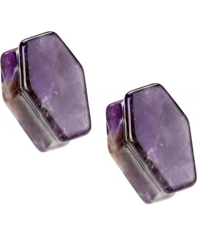 Coffin Shaped Amethyst Stone Double Flared Plugs, Sold as a Pair 25mm (1") $9.19 Body Jewelry