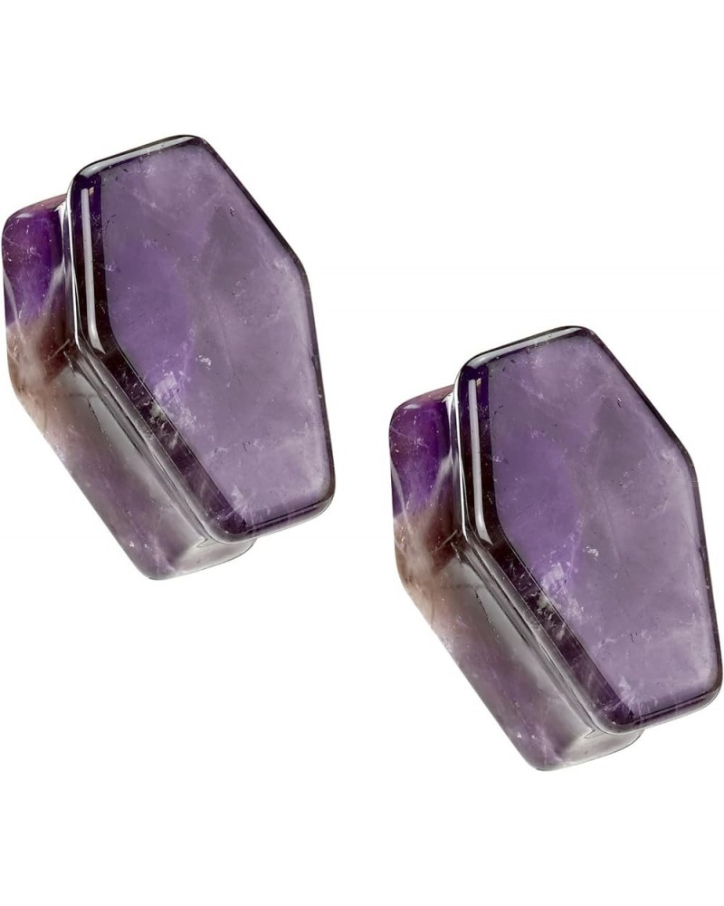 Coffin Shaped Amethyst Stone Double Flared Plugs, Sold as a Pair 25mm (1") $9.19 Body Jewelry