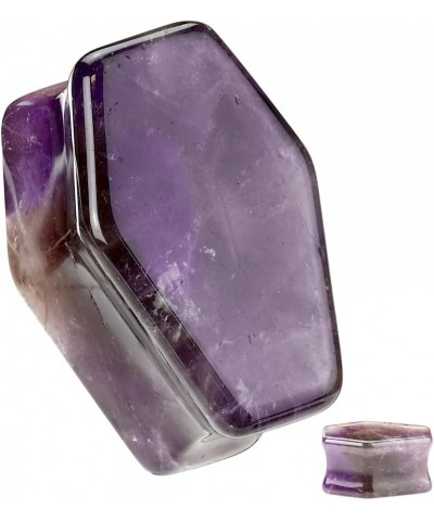 Coffin Shaped Amethyst Stone Double Flared Plugs, Sold as a Pair 25mm (1") $9.19 Body Jewelry