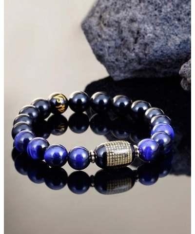 Triple Protection Feng Shui Bracelet Healing Bangle- Tiger Eye - Obsidian - Sutra Agate 10mm beads Stone Amulet Unisex Jewell...