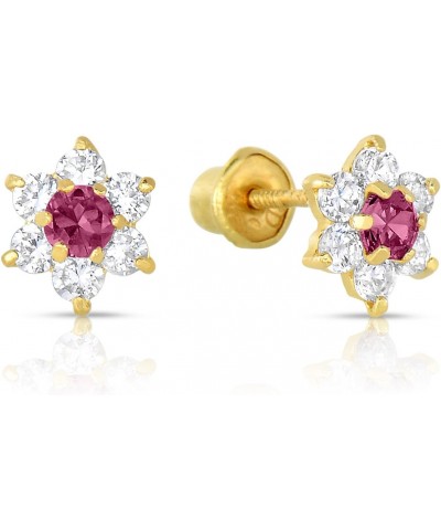 Solid 14k Yellow Gold Tiny Flower Stud Earrings with Cubic Zirconia and Screw Backings (June) $24.58 Earrings