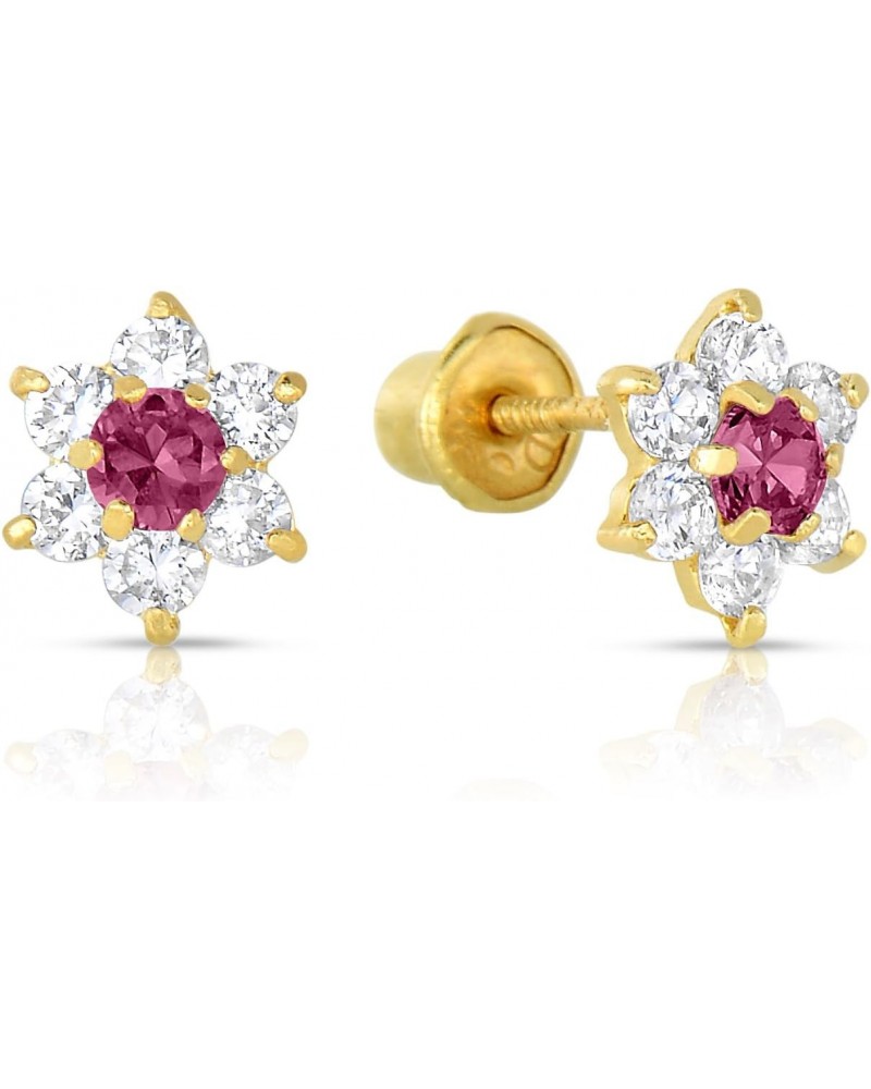 Solid 14k Yellow Gold Tiny Flower Stud Earrings with Cubic Zirconia and Screw Backings (June) $24.58 Earrings