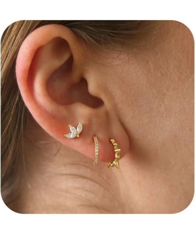 Gold Earrings for Women,Dainty Gold Earrings Set Cute Heart Butterfly Star Stud Earrings Simple Flat Back Cartilage Earrings ...