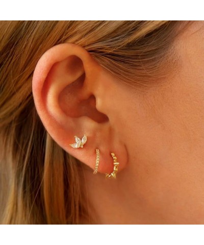 Gold Earrings for Women,Dainty Gold Earrings Set Cute Heart Butterfly Star Stud Earrings Simple Flat Back Cartilage Earrings ...