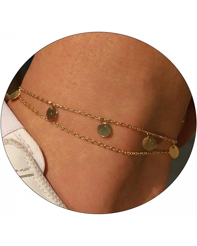 Ankle Bracelets for Women 14K Gold Plated Anklet for Women Silver Layered Shining Tennis Anklet Dainty Beaded Bar Dot Pearl S...