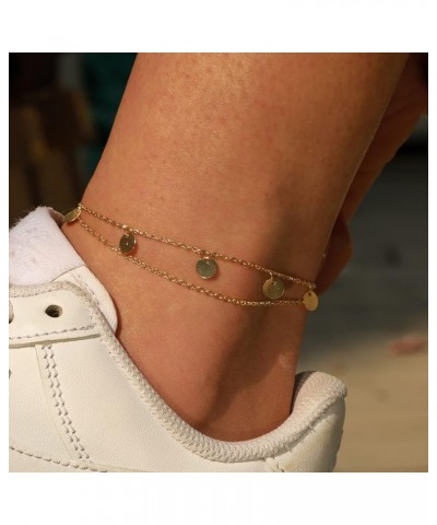 Ankle Bracelets for Women 14K Gold Plated Anklet for Women Silver Layered Shining Tennis Anklet Dainty Beaded Bar Dot Pearl S...