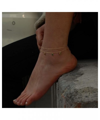 Ankle Bracelets for Women 14K Gold Plated Anklet for Women Silver Layered Shining Tennis Anklet Dainty Beaded Bar Dot Pearl S...