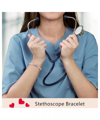 Stethoscope Bracelet Nurse Gifts for Women Girls, Handmade Filigree Rope String 925 Sterling Silver Heart Dainty Jewellery Gi...