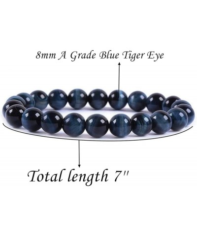 Handmade Gem Semi Precious Gemstone 8mm Round Beads Stretch Bracelet 7" Unisex Blue Tiger Eye $6.50 Bracelets