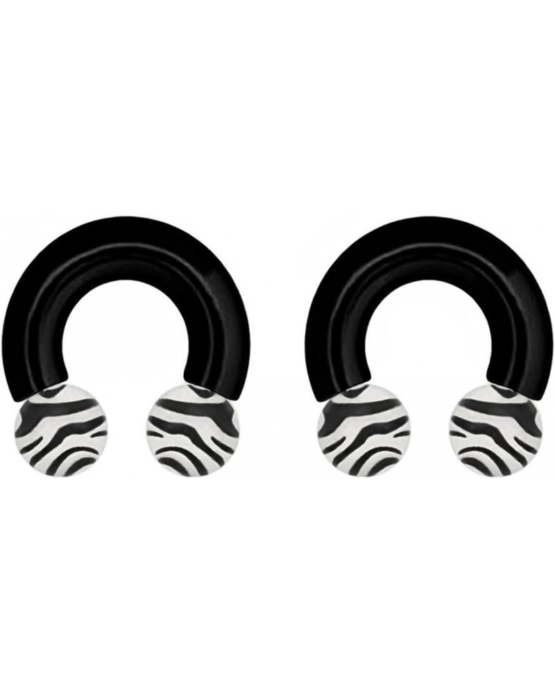 Pair White Zebra Stripe Black Horseshoe Lip Belly Nipple Cartilage Tragus Septum Ear Ring Hoop 16g 14g 12g 10g 8g 6g 4g 2g l....