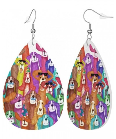 Cute Dog Puppy Cartoon Animals Colorful Print Leather Earrings For Women Lightweight 2 Pairs Faux Leather Earrings Gifts Colo...