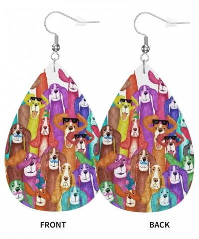 Cute Dog Puppy Cartoon Animals Colorful Print Leather Earrings For Women Lightweight 2 Pairs Faux Leather Earrings Gifts Colo...