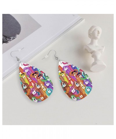 Cute Dog Puppy Cartoon Animals Colorful Print Leather Earrings For Women Lightweight 2 Pairs Faux Leather Earrings Gifts Colo...