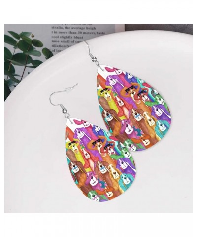 Cute Dog Puppy Cartoon Animals Colorful Print Leather Earrings For Women Lightweight 2 Pairs Faux Leather Earrings Gifts Colo...