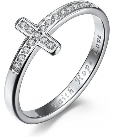 Stainless Steel Cubic Zirconia Faith Hope Love Sideways Cross Ring for Women Girls Inspirational Jewelry Silver $10.35 Others