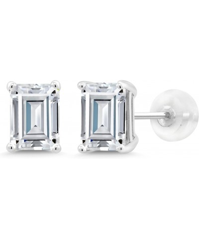 14K White Gold White Moissanite Stud Earrings For Women (2.00 Cttw, Gemstone Birthstone, Emerald Cut 7X5MM) $89.30 Earrings