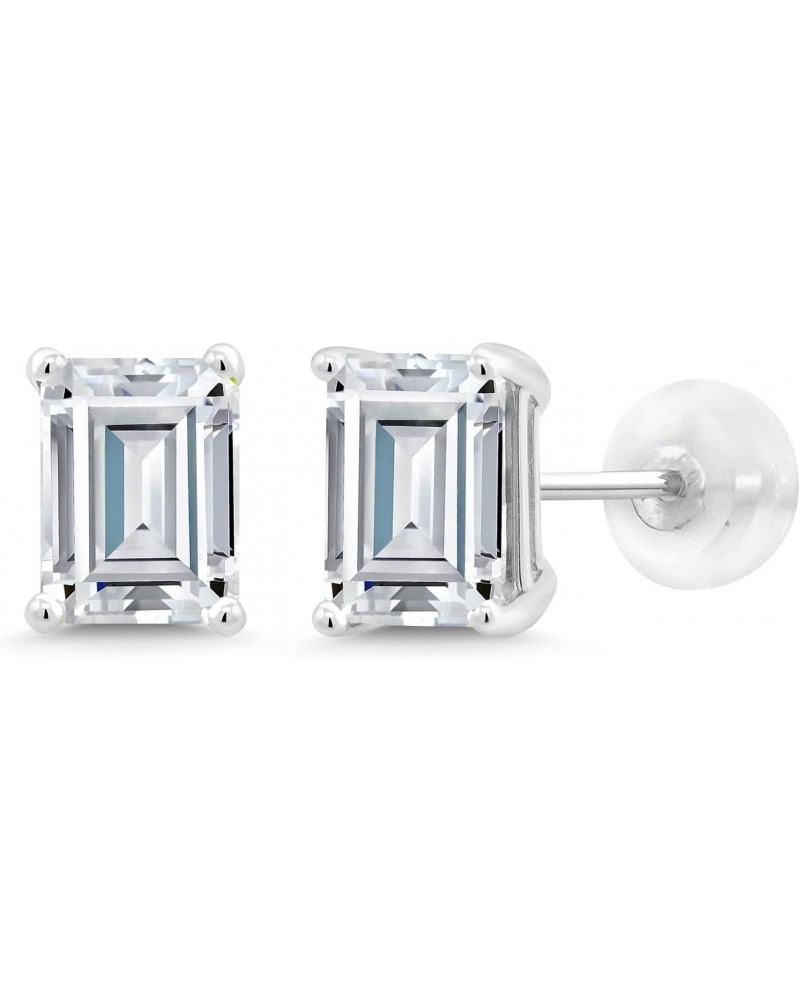 14K White Gold White Moissanite Stud Earrings For Women (2.00 Cttw, Gemstone Birthstone, Emerald Cut 7X5MM) $89.30 Earrings