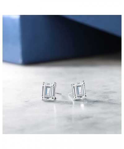 14K White Gold White Moissanite Stud Earrings For Women (2.00 Cttw, Gemstone Birthstone, Emerald Cut 7X5MM) $89.30 Earrings