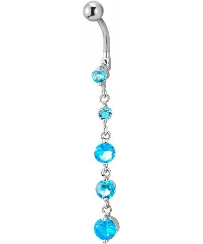 Belly Chain Belly Button Ring Body Jewelry Piercing Navel Ring with Long Dangle Cubic Zirconia E-Metal Color:Silver Stone Col...