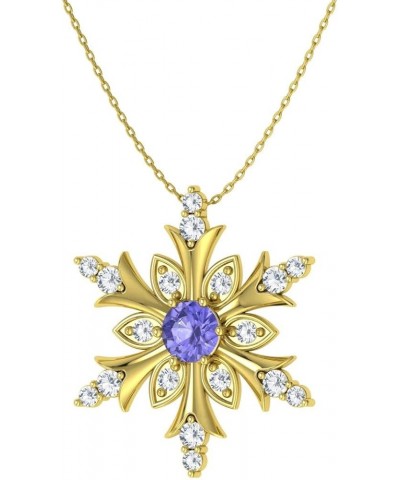 Natural and Certified Gemstone and Diamond Snowflake Necklace in 14k White Gold | 0.20 Carat Pendant with Chain 14K Yellow Go...